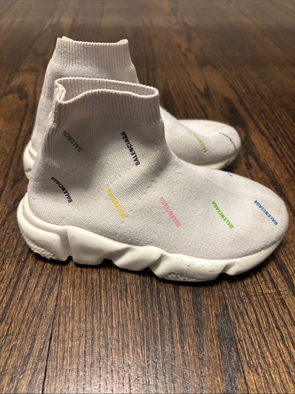 Balenciaga Kids White Sock Sneakers with Multicolor Logos